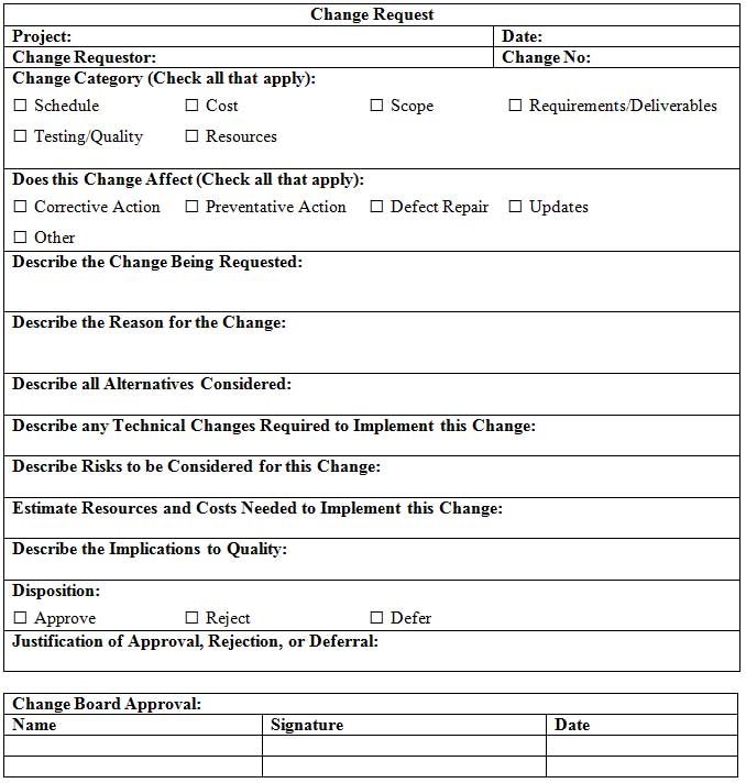 sample change request management form 